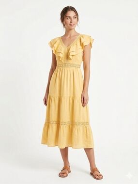 Simplee Apparel Sunlit Yellow Ruffle Midi Dress